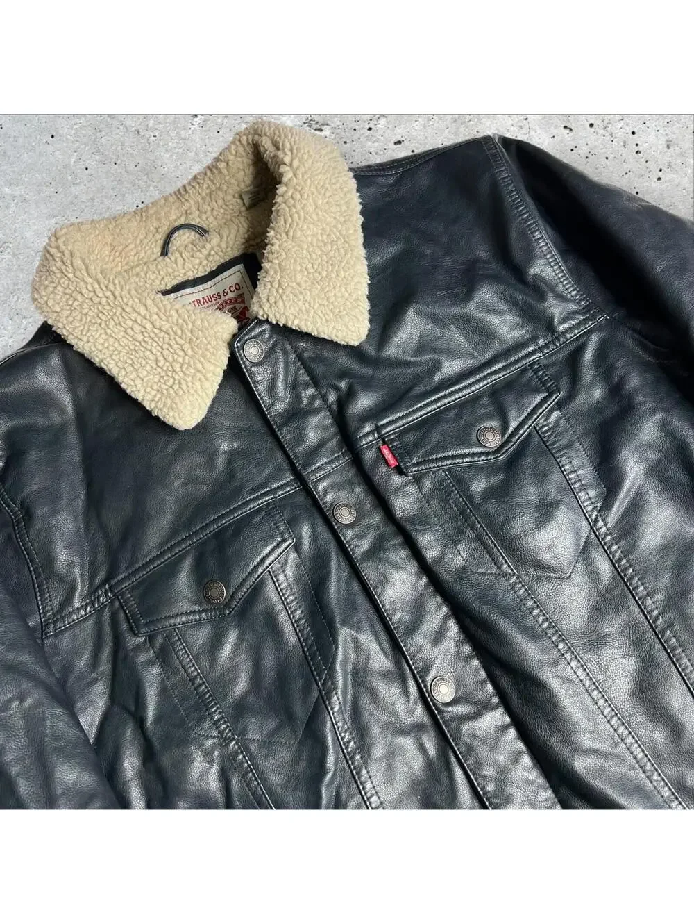 Levi's Men's Faux Leather Sherpa Trucker Bomber Motorcycle Jacket Blue Green